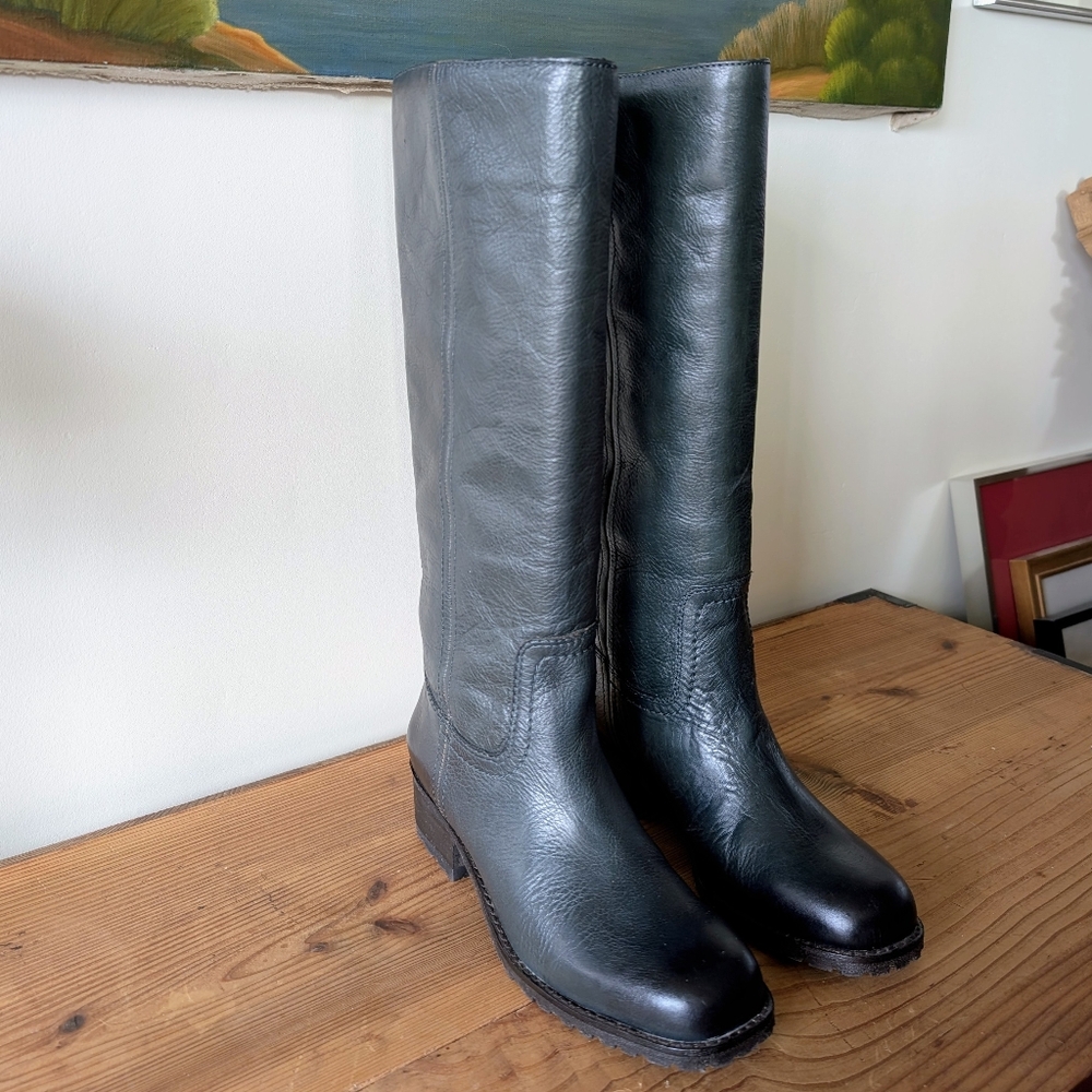 Tall Leather Aleid Boots Dark Forest Green